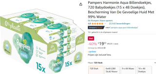 Pampers Harmonie Aqua Billendoekjes 15 pakken voor €19,99 bij Amazon.nl