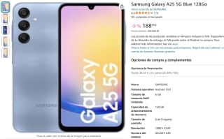 Samsung Galaxy A25 5G de 6GB/128GB por 188,99€