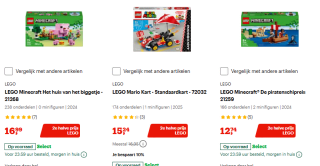 2e halve prijs op geselecteerde Lego cadeaus bij Bol