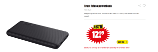 Trust Primo Powerbank 10.000 mAh Zwart voor €12,99 bij Dirk