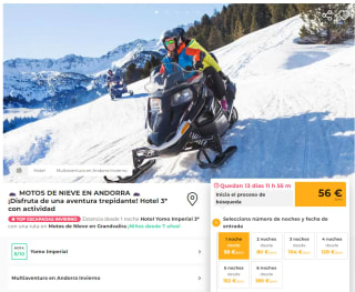 Andorra 1 noche hotel 3* + ruta moto por la nieve por 56€