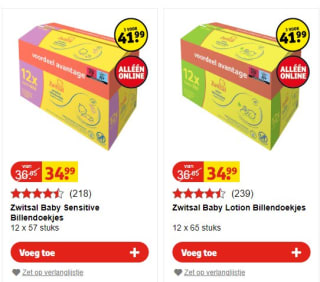3 x Zwitsal baby billendoekjes van 12-pakken voor €39,19 bij Kruidvat
