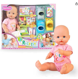 Muñeco Cuida y Recicla, Muñeco Bebé de 42 cm y Cuerpo Duro y Body Rosa con accesorios Nenuco por 32,89€