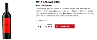6 Botellas de Mira Salinas 2018 por 38.6€