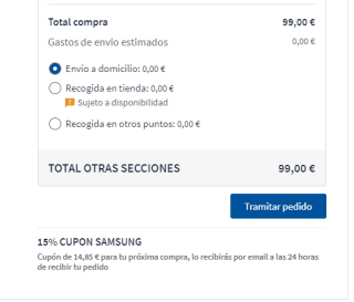 Microondas con Grill Samsung MG23F301TAS, 800 W, 23 L, 6 Niveles de Potencia por 99€ + cupón de 14,85€