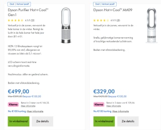 €100 korting op veel Dyson luchtkoelers