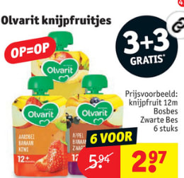 Olvarit Knijpfruit 3+3 gratis bij Kruidvat