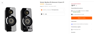 Altavoces para PC - Woxter Big Bass 95, 20 W, 2.0 canales por 19.99€
