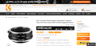 Bague Adaptation K&F Concept M12194 de Monture Canon EF à 25,99€