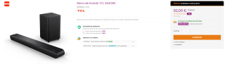 TCL Barra de Sonido TCL S643WE, 3.1 canales, 240 W, Bluetooth por 92€