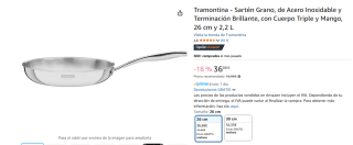 Tramontina Sartén Grano, de Acero Inoxidable y Terminación Brillante 26 cm por 36,88€