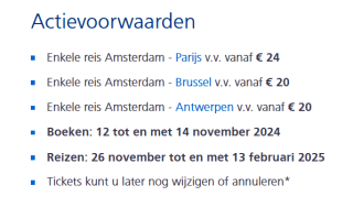 30% korting op tickets naar Antwerpen, Brussel en Parijs