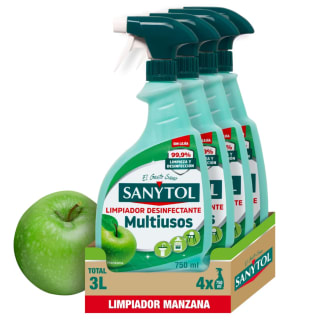 4 botes de Sanytol Limpiador Desinfectante Multiusos 750ml Manzana con buen descuento!!