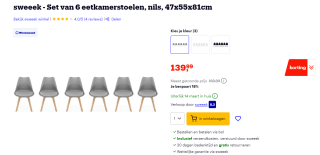 Set van 6 Sweeek eetkamerstoelen voor €139,99