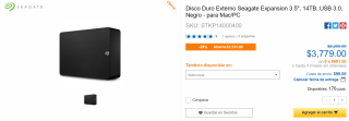 Disco Externo Seagate Expansion 14TB a $3,779 en CyberPuerta