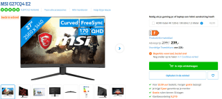MSI Optix G27CQ4 E2 27" QHD 170Hz Gaming monitor voor €239 bij Coolblue