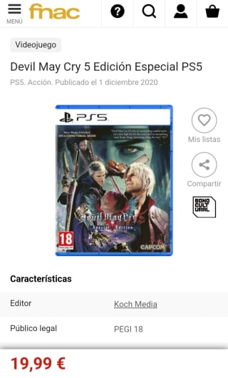 Devil May Cry 5 Edición Especial PS5 por 19,99€.