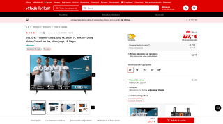 TV LED 43" Hisense por 237€