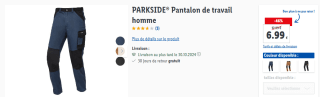 PARKSIDE Pantalon de travail homme à 6,99€