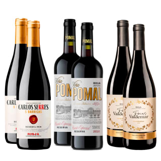 2 botellas de Fincas Valdemar Gran Reserva 2016. B. Valdemar. D.O.Ca. Rioja. + 2 botellas de Viña Pomal Cuvée Especial Reserva 2021. Bodegas Bilbaínas. D.O.Ca. Rioja. + 2 botellas de Carlos Serres 5 Barricas Reserva 2020. B. Carlos Serres. D.O.Ca. Rioja. por 37€