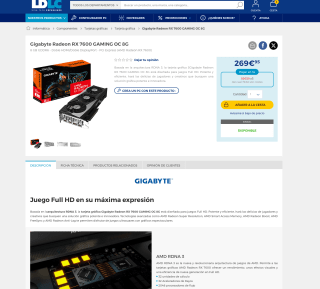 Tarjeta gráfica Gigabyte Radeon RX 7600 GAMING OC 8G por solo 269,95€