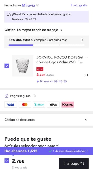 Set 6 Vasos Bormioli 250cl por 2,76€