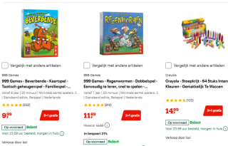 2+1 gratis op heel veel speelgoedcadeautjes bij Bol
