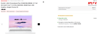 Portátil - ASUS Chromebook Plus CX3402CBA-EB0040, 14" Full HD, Intel® Core™ i3-1215U, 8GB RAM, 256GB Flash, UHD Graphics, Google Chrome OS por 371.07€