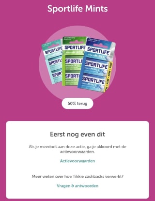 2 pakken Sportlife mints voor €2.25 bij AH na cashback actie Tikkie