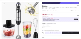 Batidora de Mano Aigostar , 6 Velocidades y Función Turbo con accesorios por 26,58€ (cuenta nueva 15,95€)