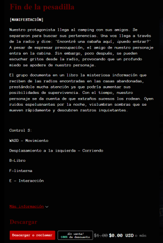 Descarga gratis desde Itch el juego fin de la pesadilla