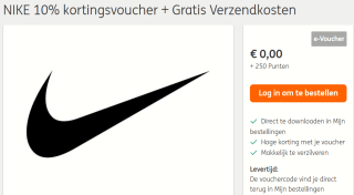 10% kortingsvoucher voor Nike + Gratis Verzendkosten voor 250 ING rentepunten