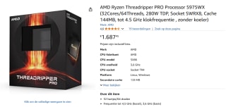 AMD Ryzen Threadripper Pro 5975WX Boxed voor €1.687,45 bij Amazon