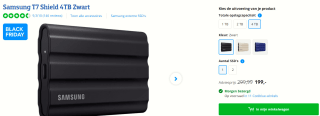 Samsung T7 Shield 4TB Zwart voor €199 bij Coolblue