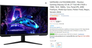 Monitor gaming - Samsung Odyssey G3 LS27AG320NUXEN, 27", Full-HD, 1 ms, FreeSync Premium por 109€