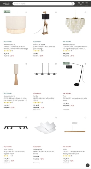 Hasta un -60% de Descuento en Lámparas en Maisons du Monde.