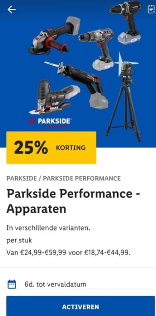 25% korting op Parkside Performance accu's en apparaten in de Lidl webshop
