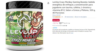 Bebida Energetica Crazy Monkey Gaming Booster Sabor a Cereza y Plátano, 320 g, 40 Porciones por 19.99€