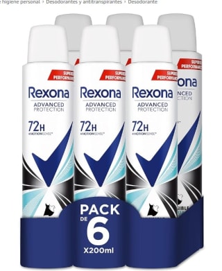 Pack de 6 Rexona Desodorante Aerosol Advance Protection Invisible Aqua 72 h para mujer 200 ml por 9,79€
