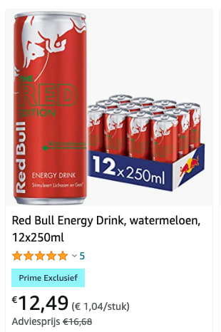 12 blikjes Red Bull energydrink voor 12,49 euro
