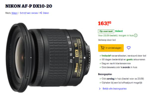 Nikon AF-P DX10-20 cameralens voor €163,95 bij Bol