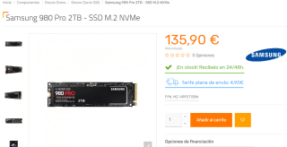 SSD Samsung 980 Pro 2TB M.2 NVMe por 135.90€