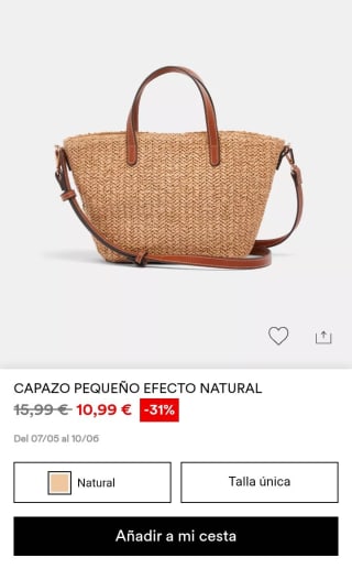 Capazo pequeño efecto natural por 10,99€.