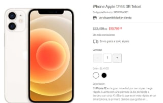 Apple IPhone 12 64GB por $10,799.10 en Suburbia