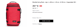 Mochila Eastpak Carry Pack de 30L por 39.99€