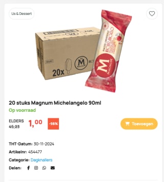 20 magnums (michelangelo) voor 1 euro