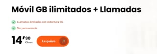 Tarifa Móvil llamadas y GB ilimitados por 14.90€