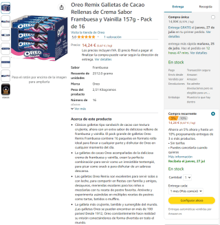 16 uds Oreo Remix Frambruesa/Vainilla por 14,99€