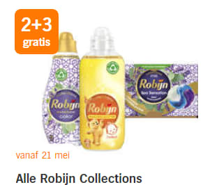 2 + 3 gratis op alle Robijn Collections bij de AH