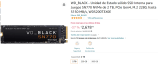 SSD Western Digital BLACK SN770 2TB a $2,679 en Amazon